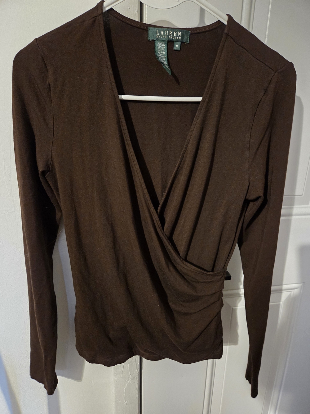 Lauren Ralph Lauren Brown Wrap Front Long-Sleeve Top